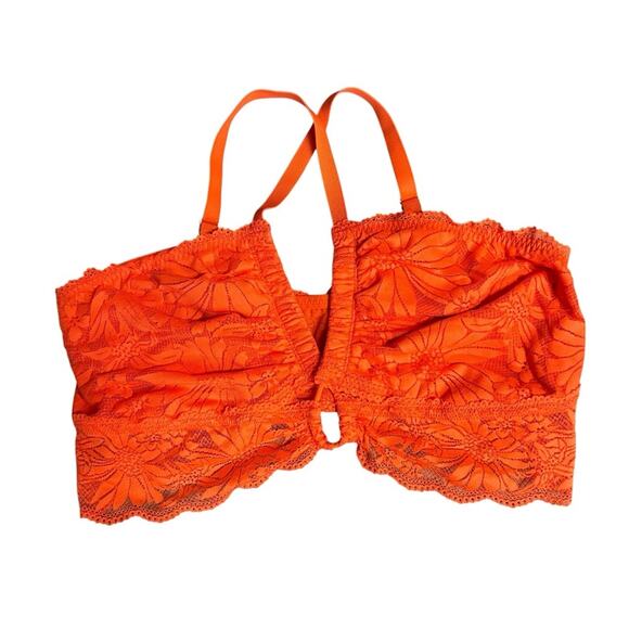 NEW Aerie Hibiscus Lace Halter Bralette Orange Size Extra Large - Picture 2 of 7